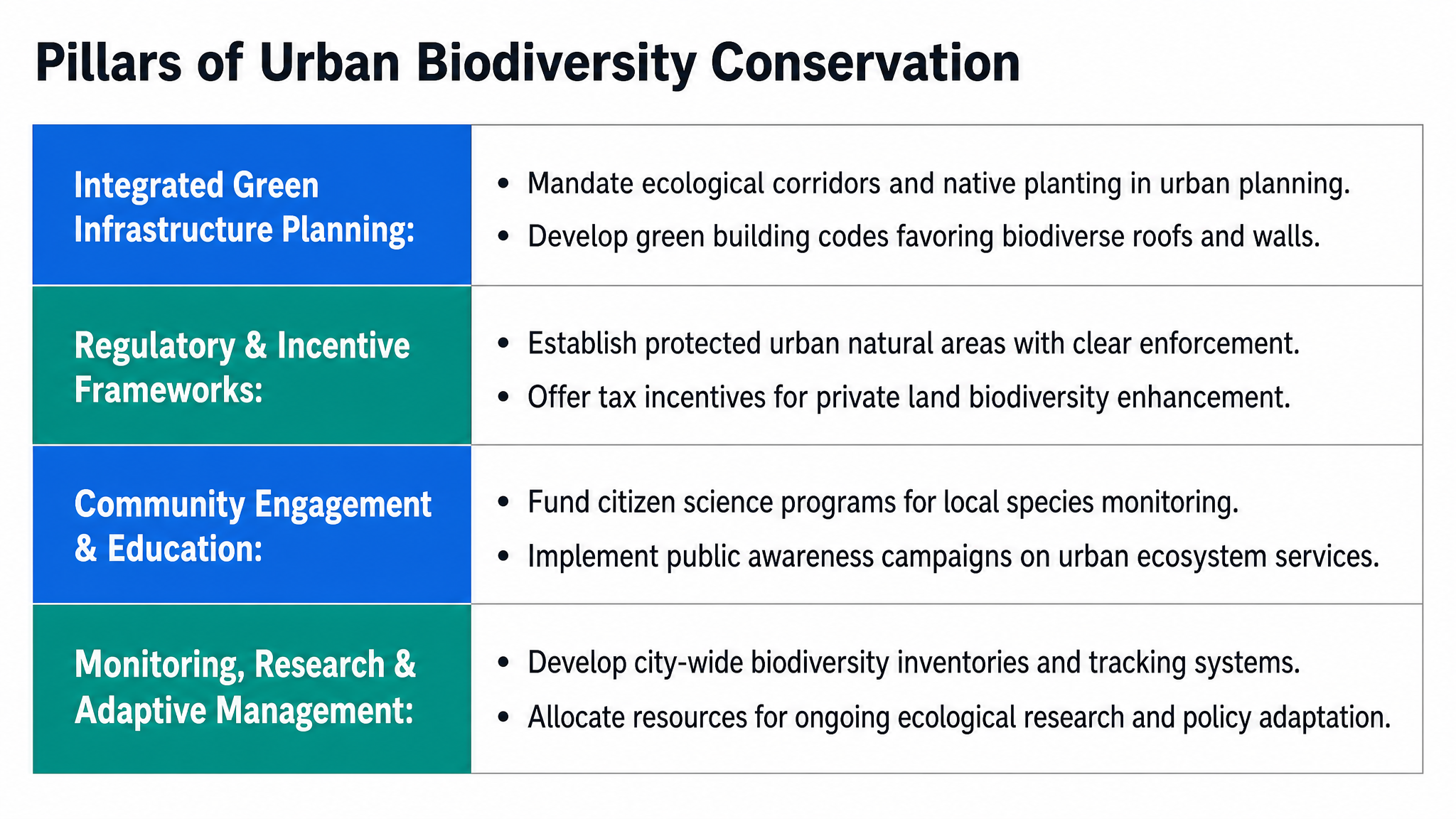 Pillars of Urban Biodiversity Conservation