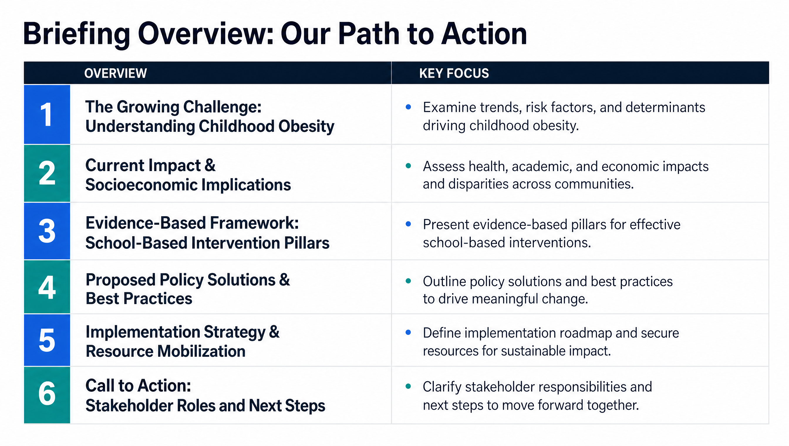 Briefing Overview: Our Path to Action