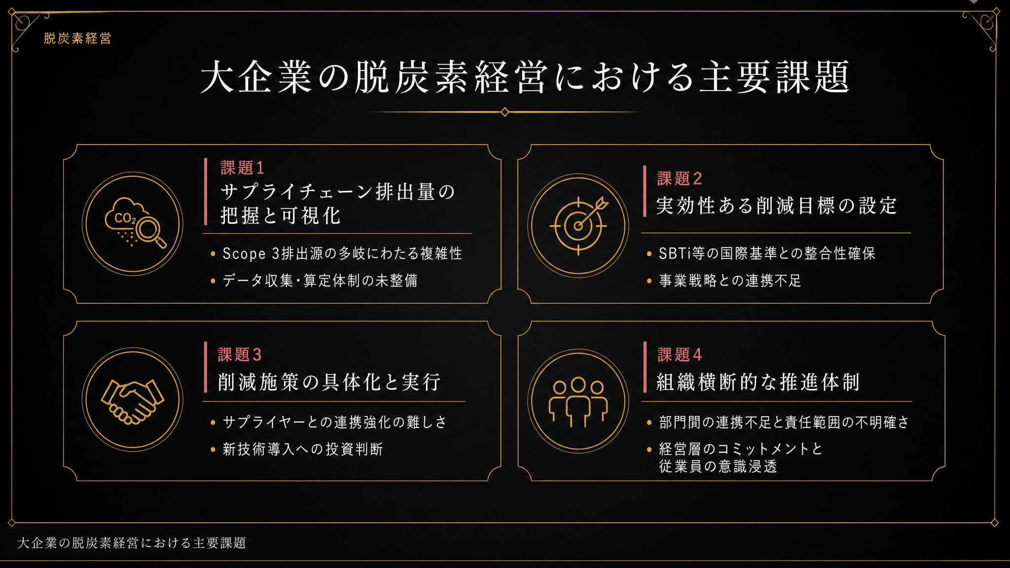 大企業の脱炭素経営における主要課題