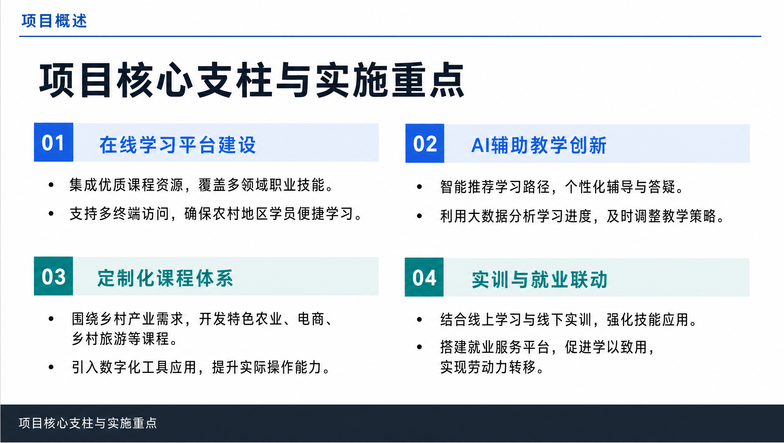 项目核心支柱与实施重点
