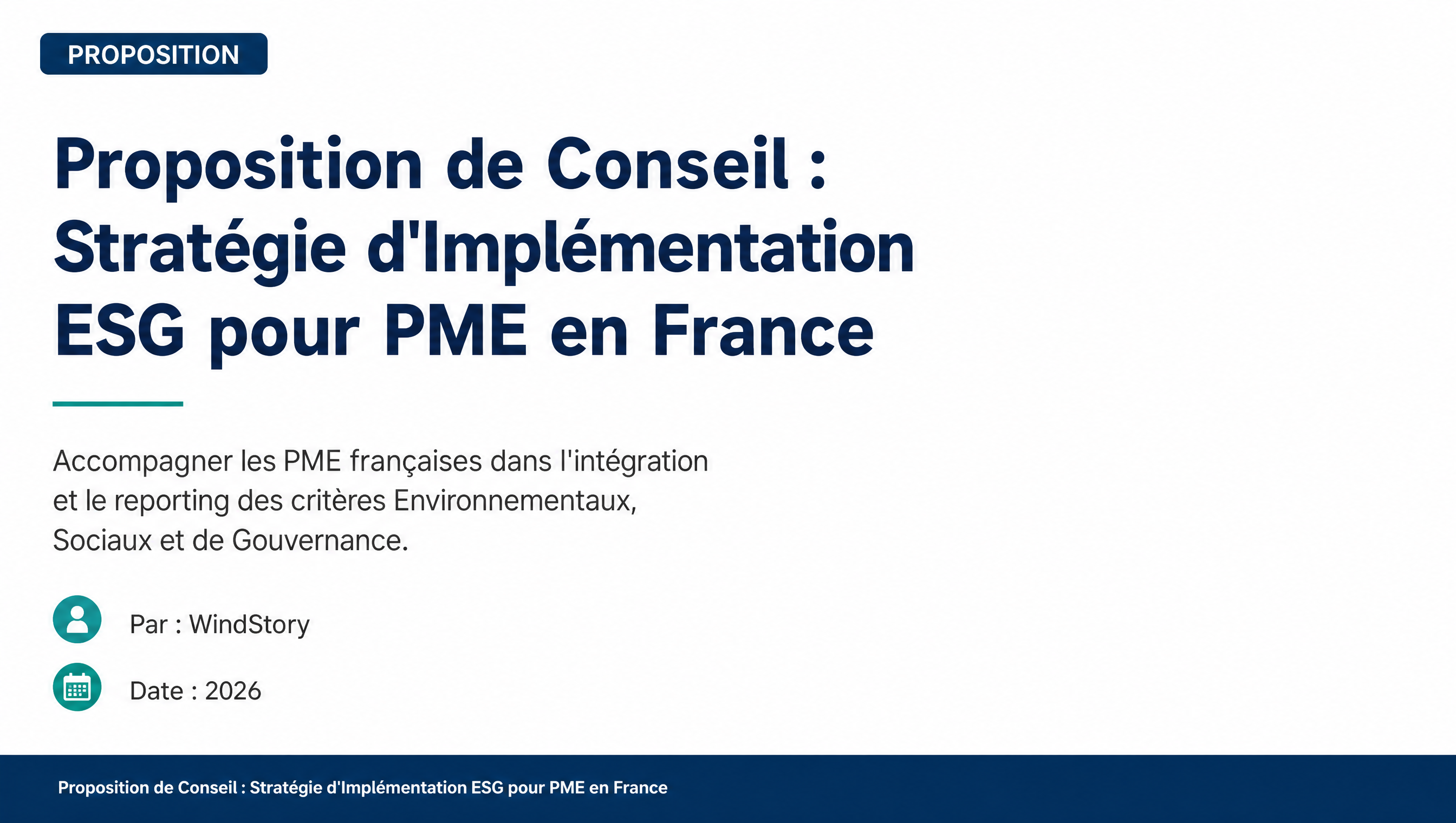 Proposition de Conseil : Stratégie d'Implémentation ESG pour PME en France