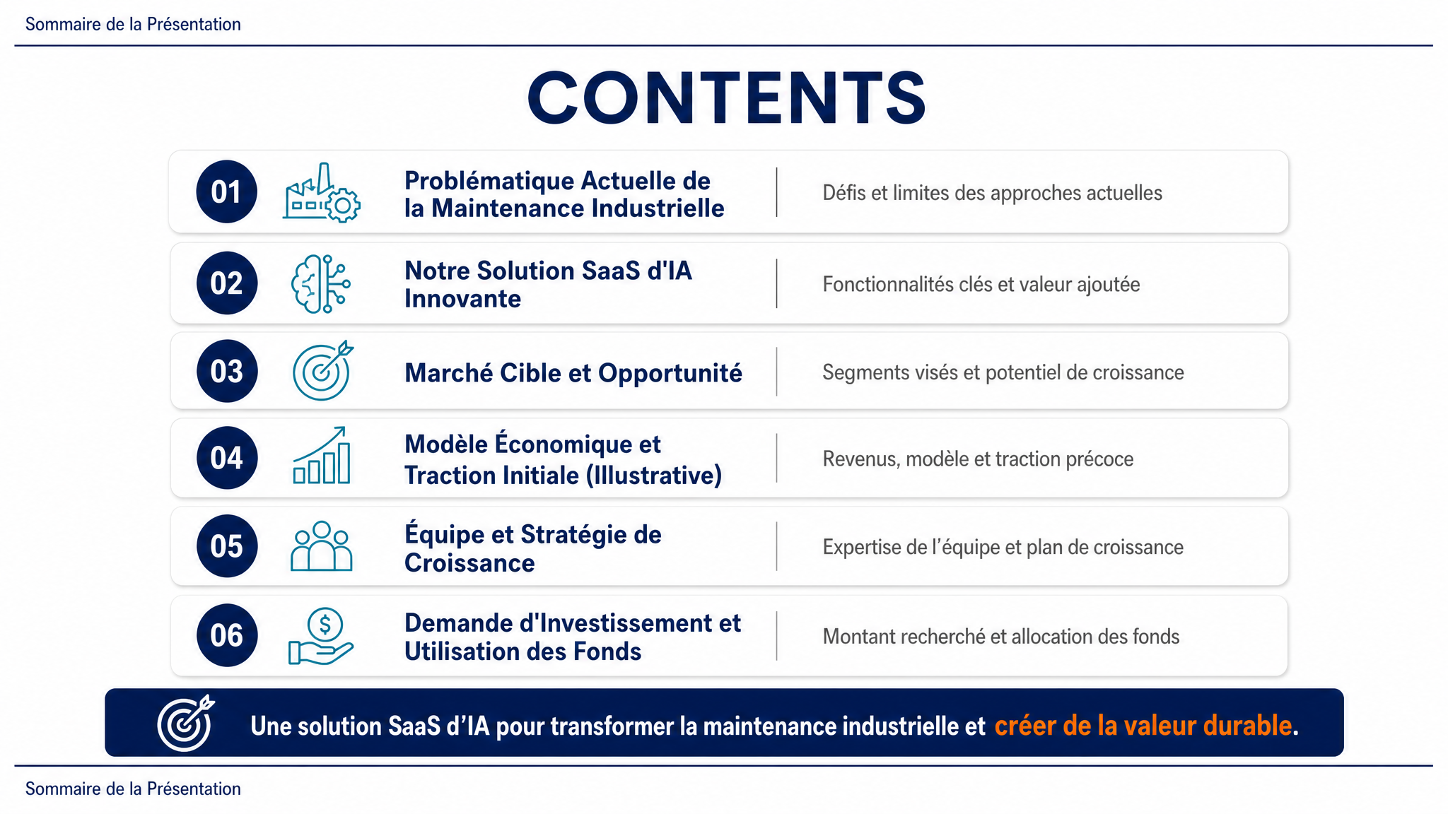 Sommaire de la Présentation